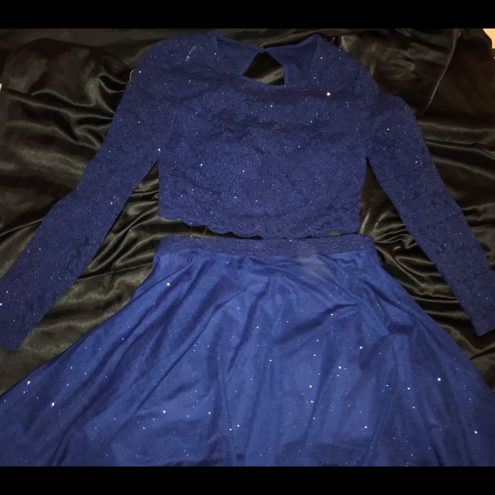 Navy blue two piece homecoming dress